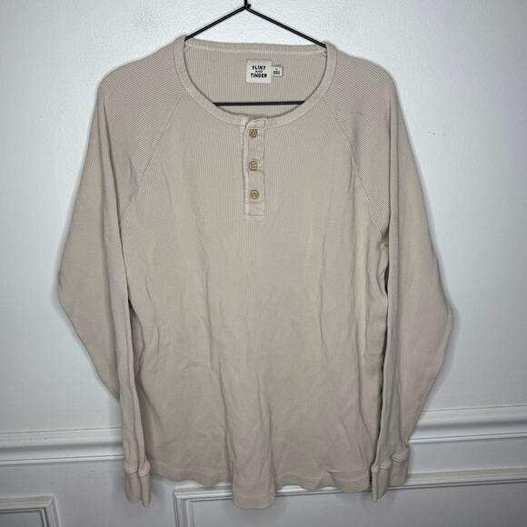 Flint and Tinder Raglan Waffle Henley Ecru Cream Long Sleeve Pullover Mens Large - Picture 1 of 6